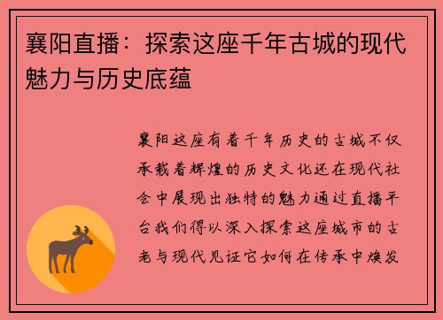 襄阳直播：探索这座千年古城的现代魅力与历史底蕴